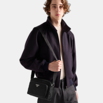 Petit sac porté épaule en Re-Nylon et cuir Saffia