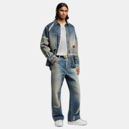 Pantalon droit effet décoloré en denim