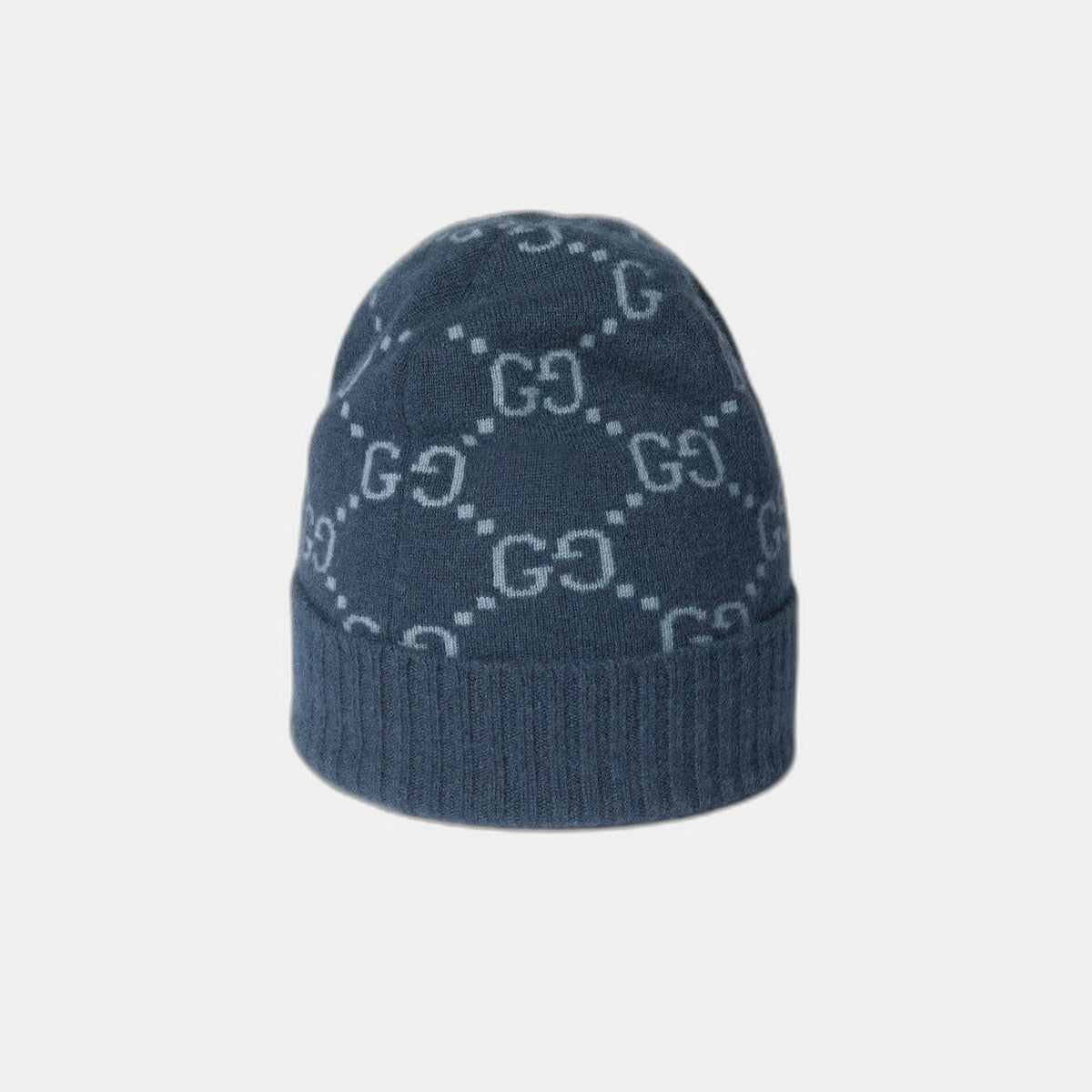 Bonnet et Écharpe en jacquard de cachemire GG bleu marine et bleu clair