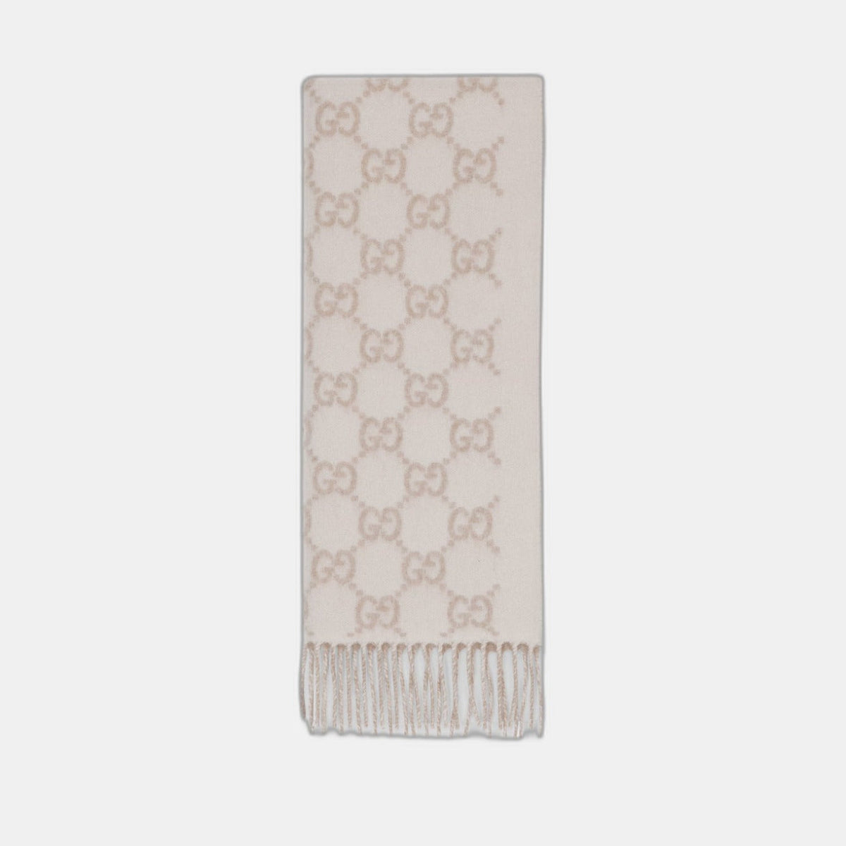 Bonnet et Écharpe en jacquard de cachemire GG blanc cassé et beige