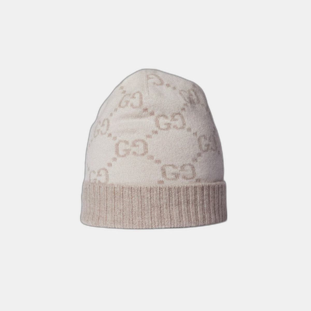 Bonnet et Écharpe en jacquard de cachemire GG blanc cassé et beige