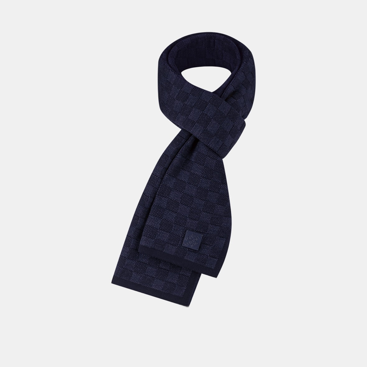 Bonnet et Écharpe Néo Petit Damier Bleu Marine