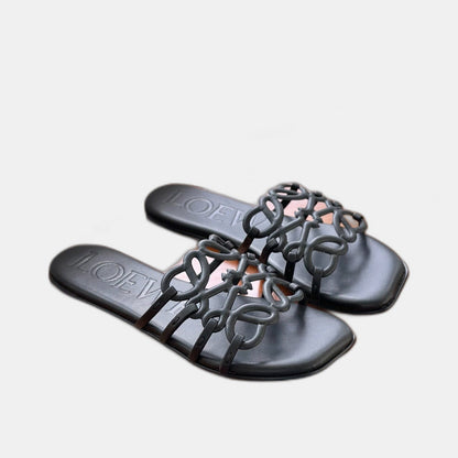 LOEWE - Petal Anagram slide in soft calfskin Noire