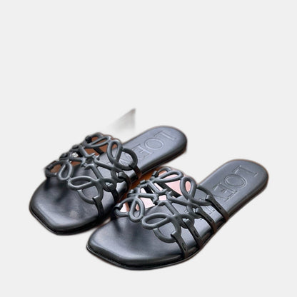 LOEWE - Petal Anagram slide in soft calfskin Noire
