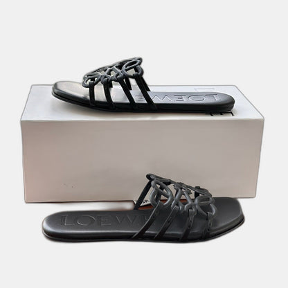 LOEWE - Petal Anagram slide in soft calfskin Noire