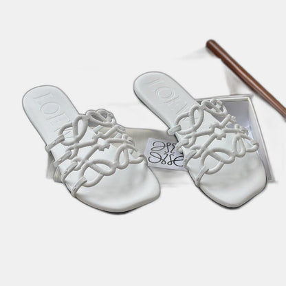 LOEWE - Petal Anagram slide in soft calfskin Blanc