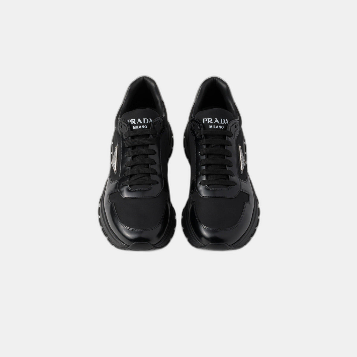 Basket Prada Noir en cuir brossé