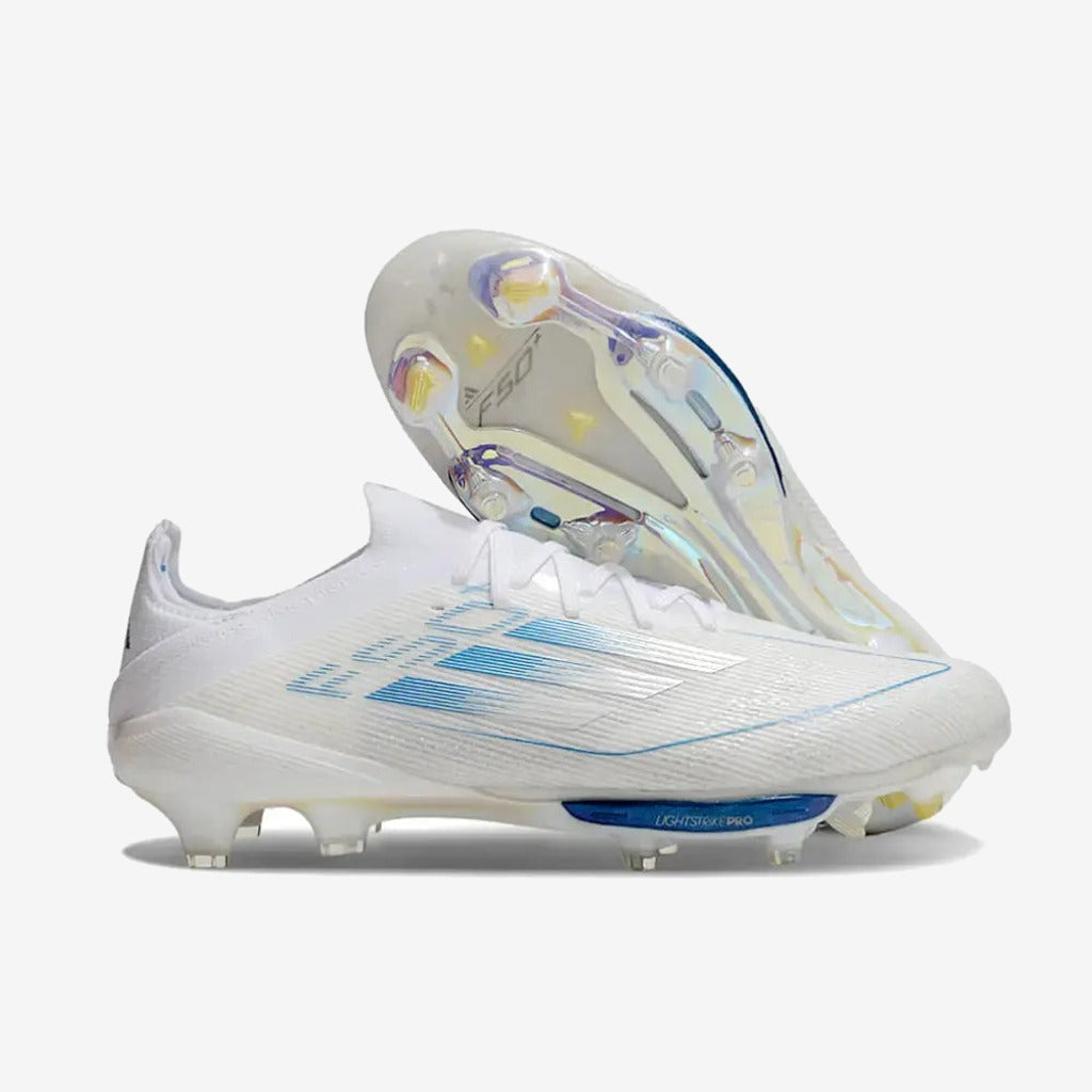 Adidas F50+ Lacets FG Polar Victory - Blanc/Argenté/Bleu