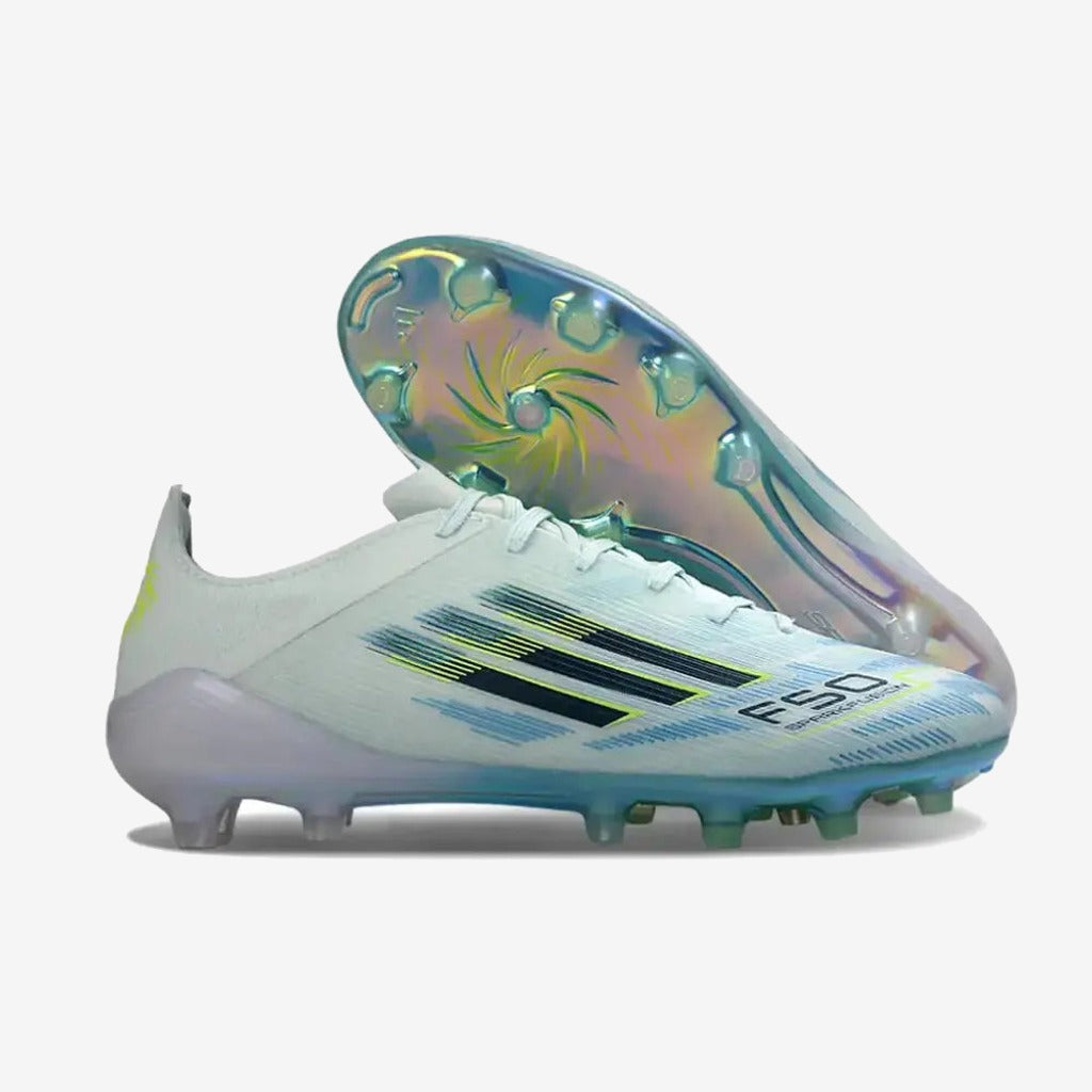 Adidas F50 Sparkfusion League Low Cut Lacets FG Ice Cold Precision - Bleu/Dune Pearl/Jaune