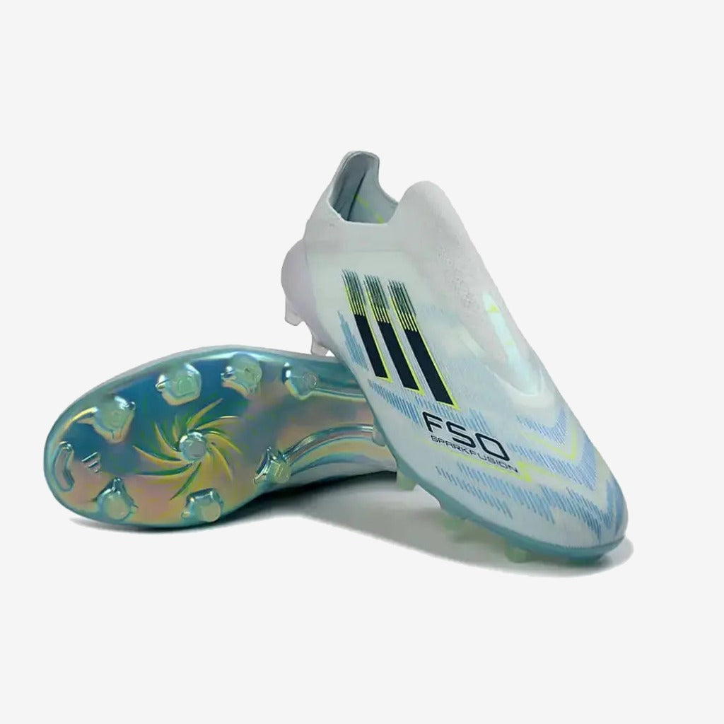Adidas F50 Sparkfusion League Low Cut Laceless FG Ice Cold Precision - Bleu/Dune Pearl/Jaune