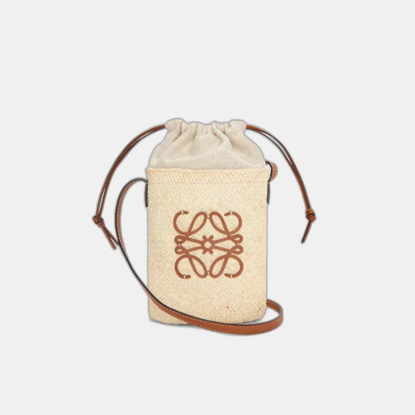 LOEWE - Square pocket in iraca palm and calfskin Beige