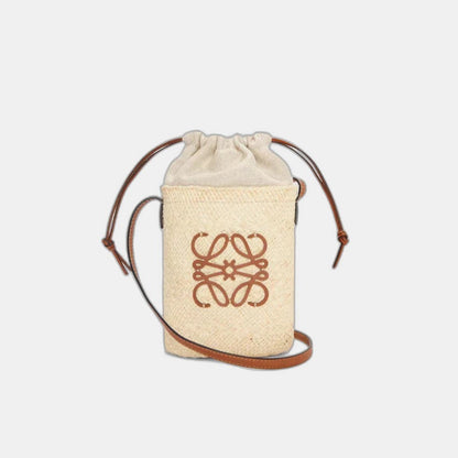 LOEWE - Square pocket in iraca palm and calfskin Beige